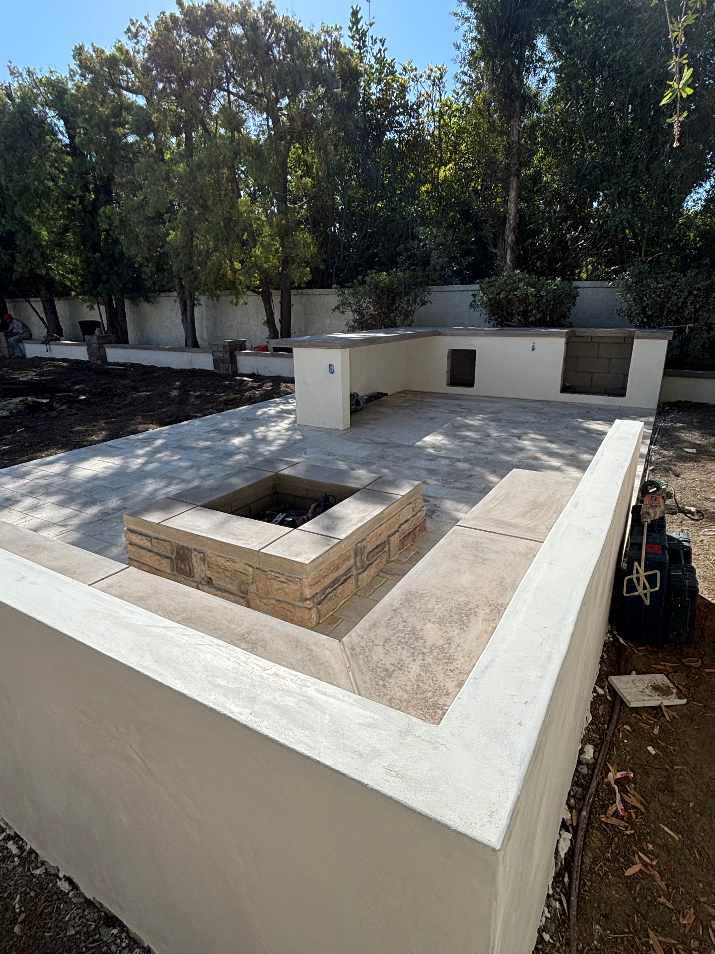 Stone Firepit with Built-In Seating