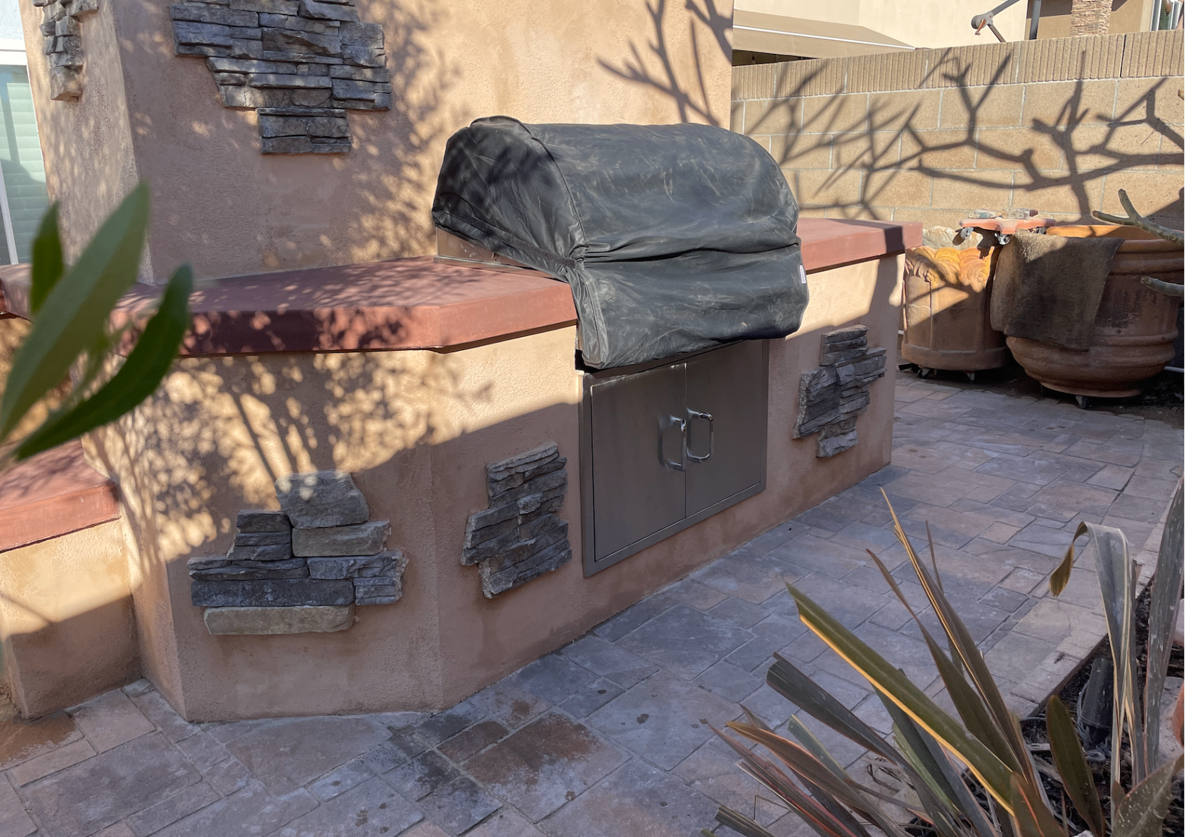 Stucco & Stacked Stone BBQ Island