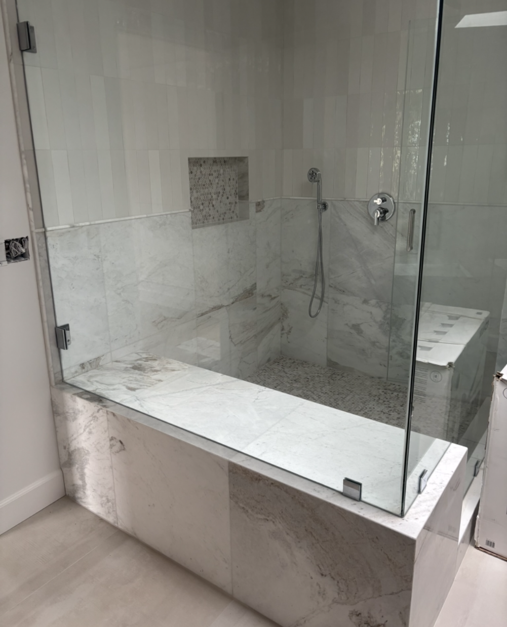 Frameless Glass & Marble Shower